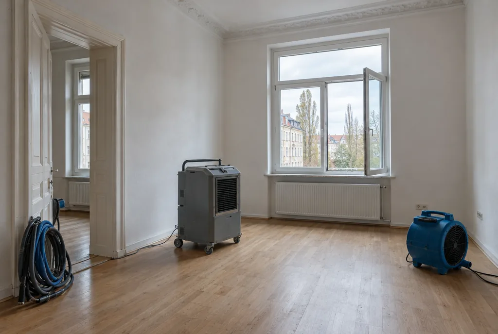 Bautrocknung in Leipzig abgeschlossen: getrocknete Wand und neu verlegter Boden in einer Gründerzeitwohnung