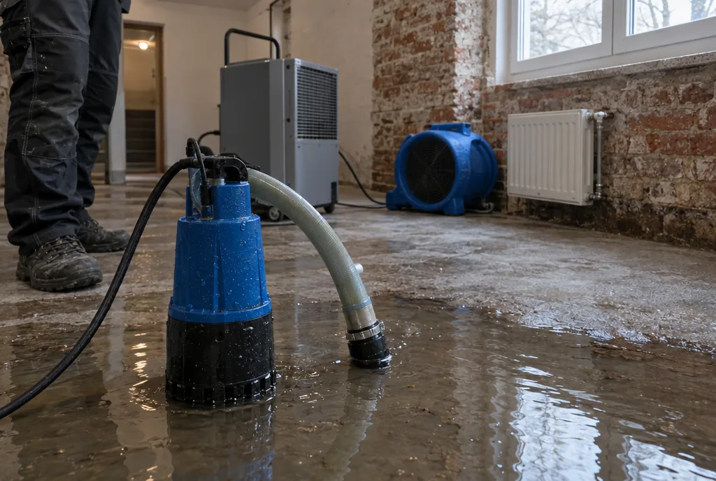 Kellertrocknung nach Hochwasser in Leipzig: Feuchtemessung an einer Ziegelwand im Gewölbekeller