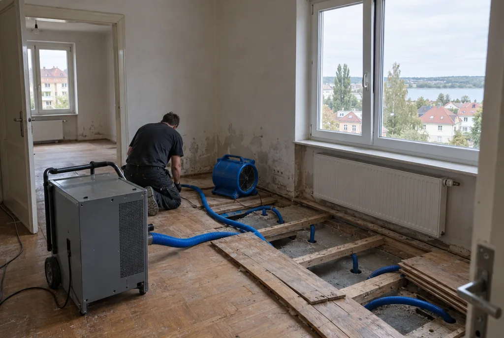 Trocknungsgeräte nach einem Wasserschaden in einem Wohnraum in Markranstädt