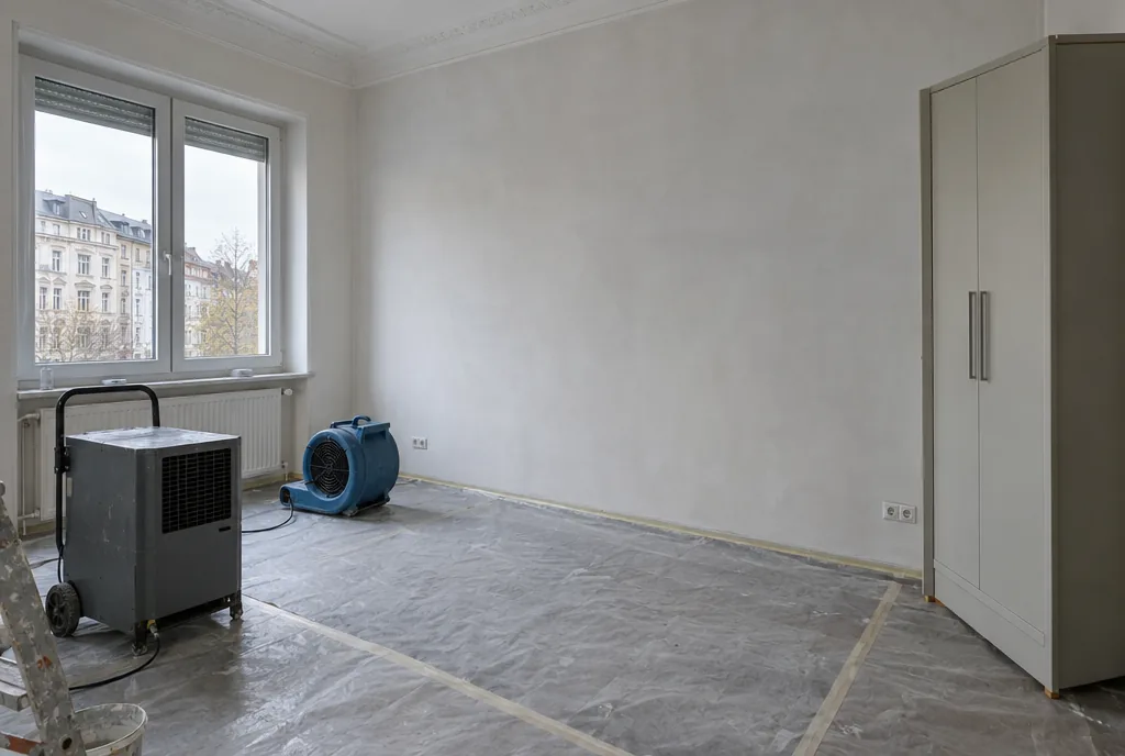 Fertig sanierte Wand nach Schimmelsanierung und Wasserschaden in einer Leipziger Altbauwohnung