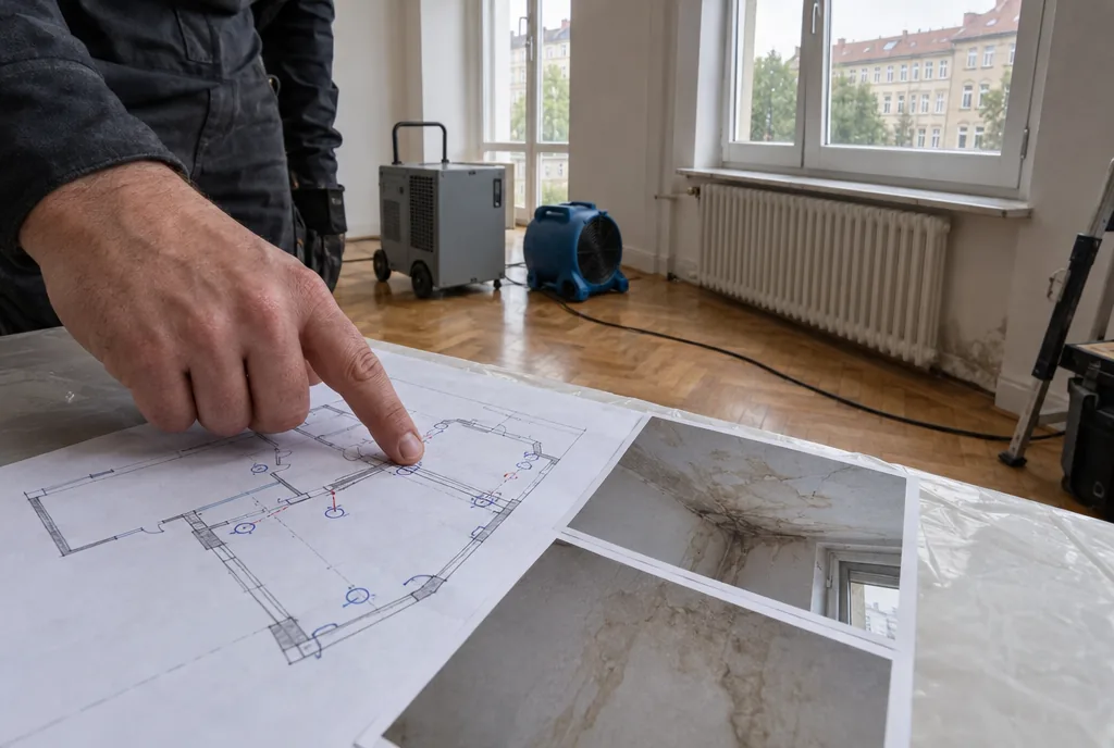 Versicherungsabwicklung in Leipzig: Messprotokoll und Fotodokumentation nach Wasserschaden in einer Gründerzeitwohnung