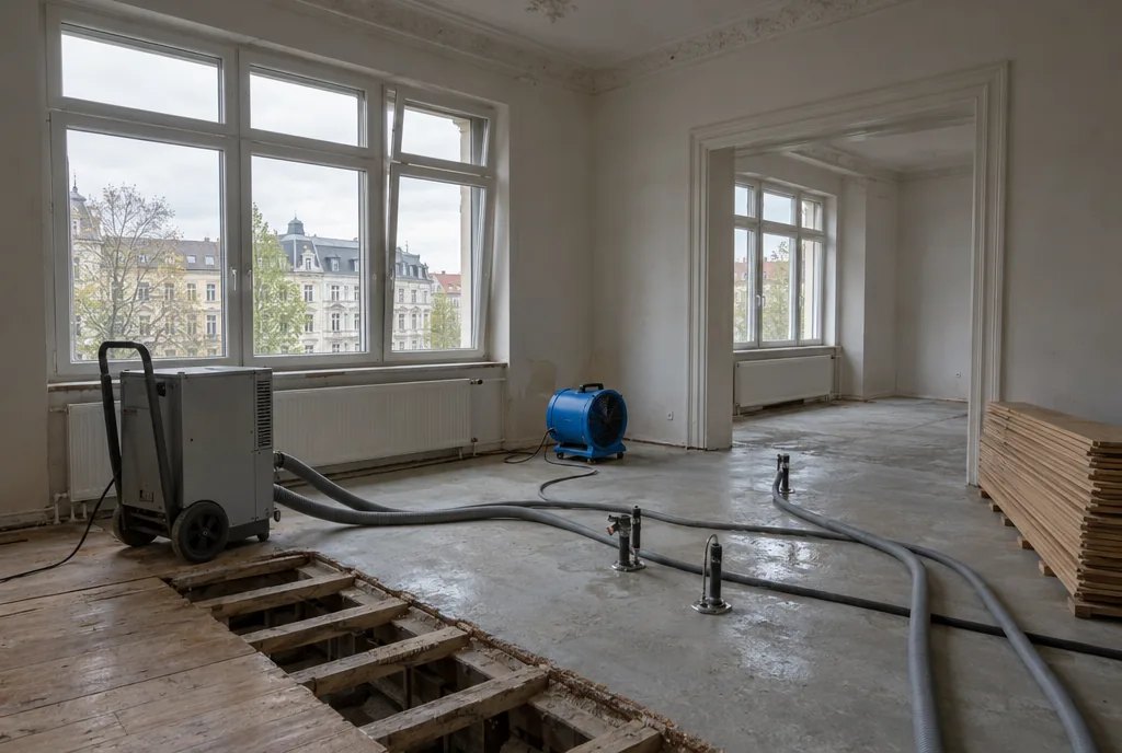 Neu verlegtes Parkett nach Wasserschaden in einer Altbauwohnung in Leipzig